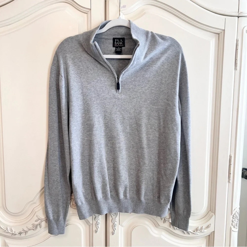 Joseph A. Bank Pima Cotton Quarter Zip Business Casual Sweater, Gray, Medium - Picture 1 of 11